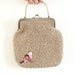 Knitted Felted Bag - Beige with embroidered pink bird