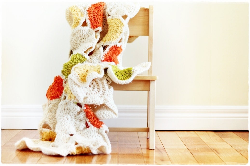 Colorful, Newborn Photo Prop, Crochet, Blanket, Afghan, Baby Shower, Nursey, New Baby, Cream, Orange, Green (The Caribbean Fantasy)