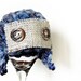 SALE Newborn Aviator Hat - Newborn Photo Prop - Crochet Baby Boy Vintage Bonnet - Earflaps Hat - Photo Props - Burlap Blue - On Sale
