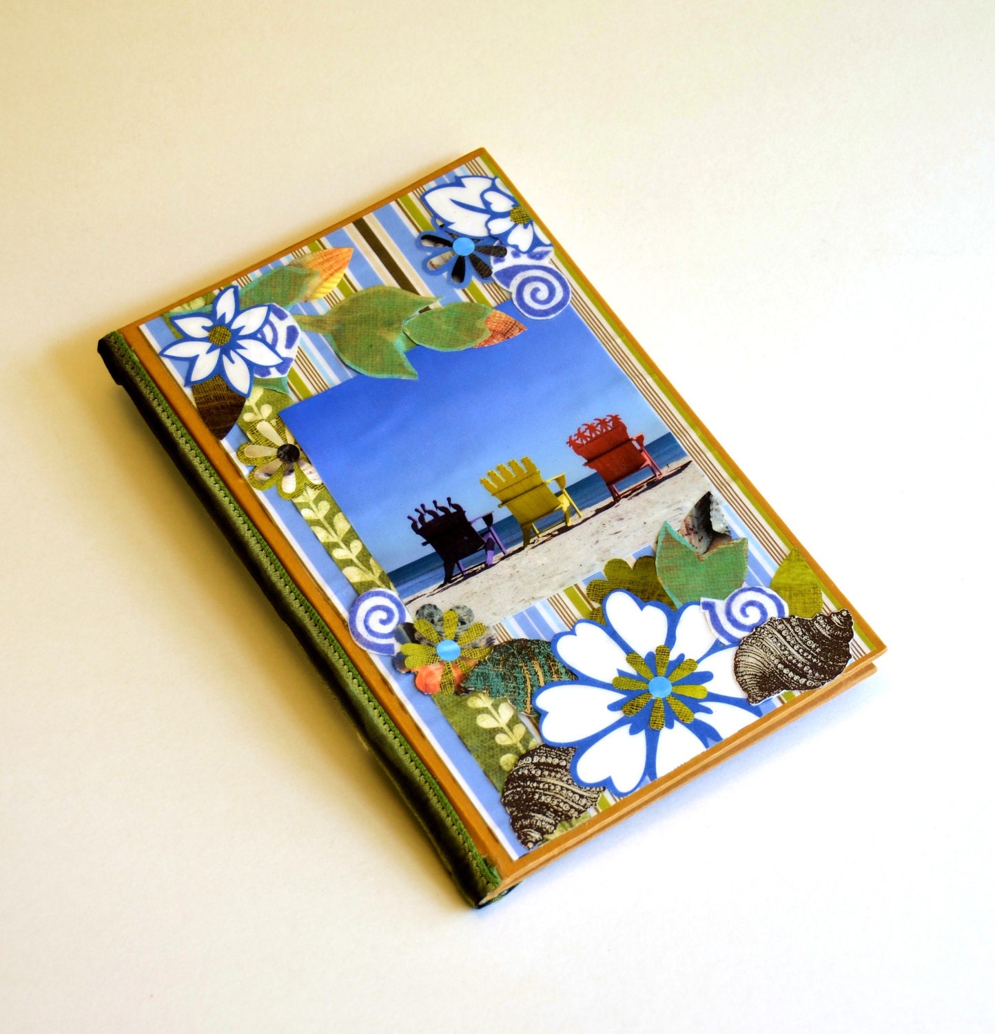 blank journal- Beach Vacation- travel journal, handmade journals, travel diary, handmade diary, book, summer memory, adirondack, hawaiian