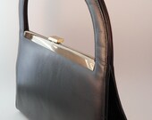 Mod Black Handbag - 1960's Structured Modern Black Handbag