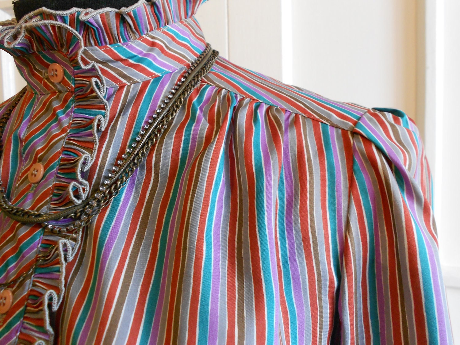 Vintage Striped Dress - 1980s Grey Red Magenta and Teal Multistriped Schrader Sport Dress