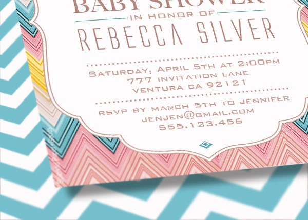 Pink, Blue and Yellow Chevron Missoni Baby or Bridal Shower Invitation