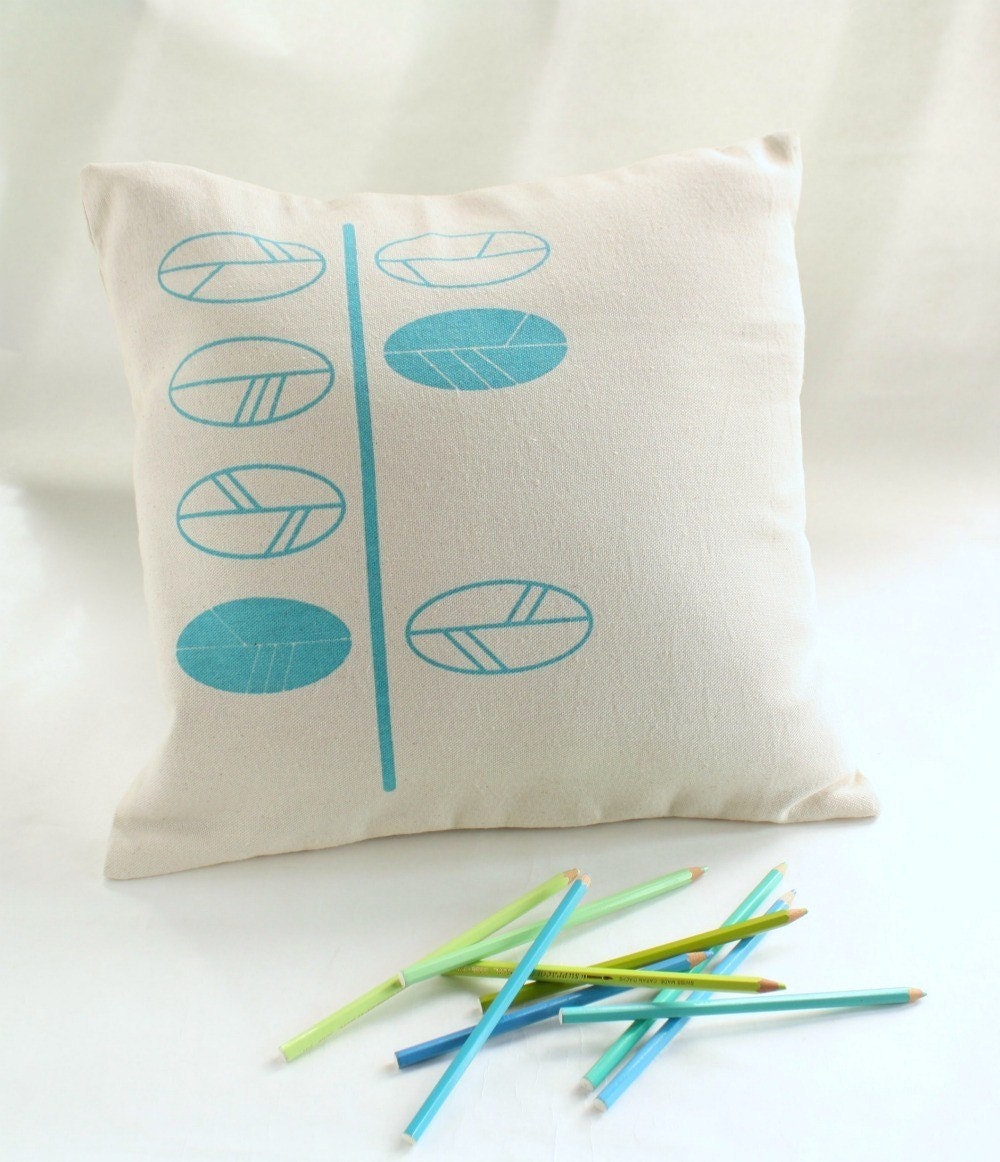 Cushion covers - turquoise leaves screen printed