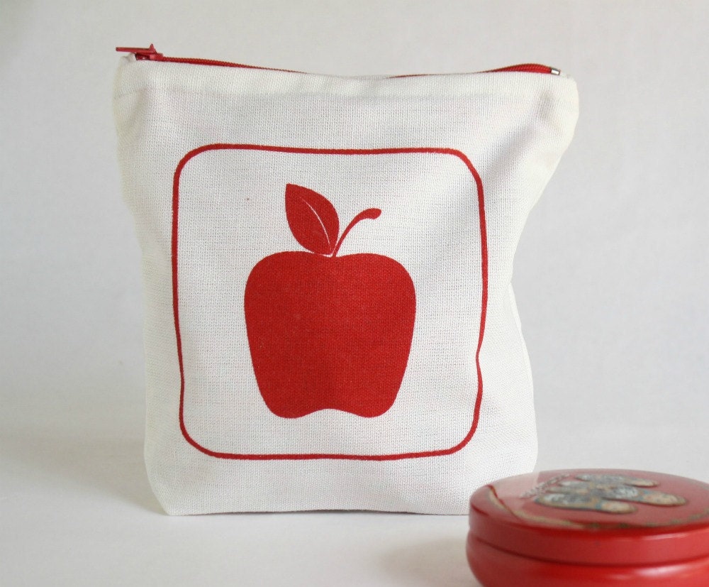 Zipper Pouch with red apple screen printed