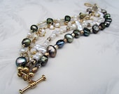 Beachy boho freshwater pearl and gold beaded multi strand bracelet