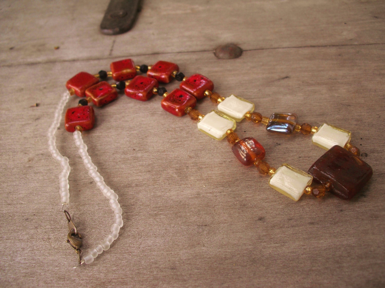 Unique hand beaded necklace with square beads