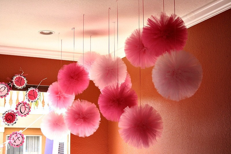 Set of 7. Tulle Poms