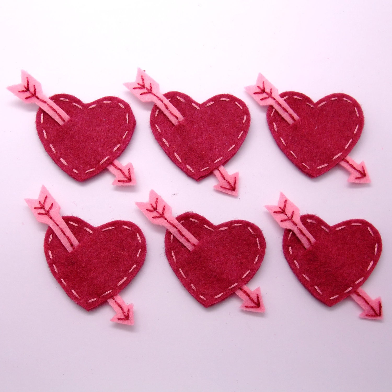 Handmade heart felt appliques - set of 6 pcs (G044-D)