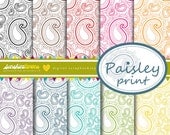 Paisley Print Digital Scrapbook Paper - Set of 10 in Bakers Twine Colors
