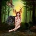 Fine Art Print Girl with Antlers Wolf Dark Nature Scene 8.3 x 11. 7 in