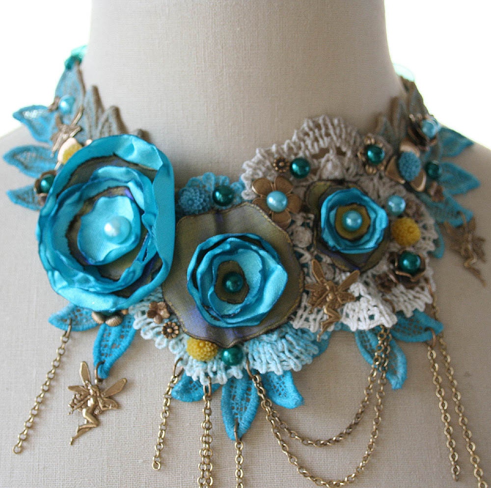 DANCE of the WATER NYMPHS romantic Victorian style lace bib statement necklace ooak