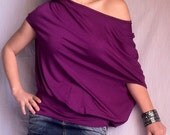 Wide Off Shoulder Blouse made from Purple Color Soft Cotton blend of Elastane
