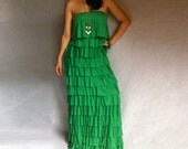 Fashion Maxi Dress Off the Shoulder Layered Ruffles  Cotton with Elastane