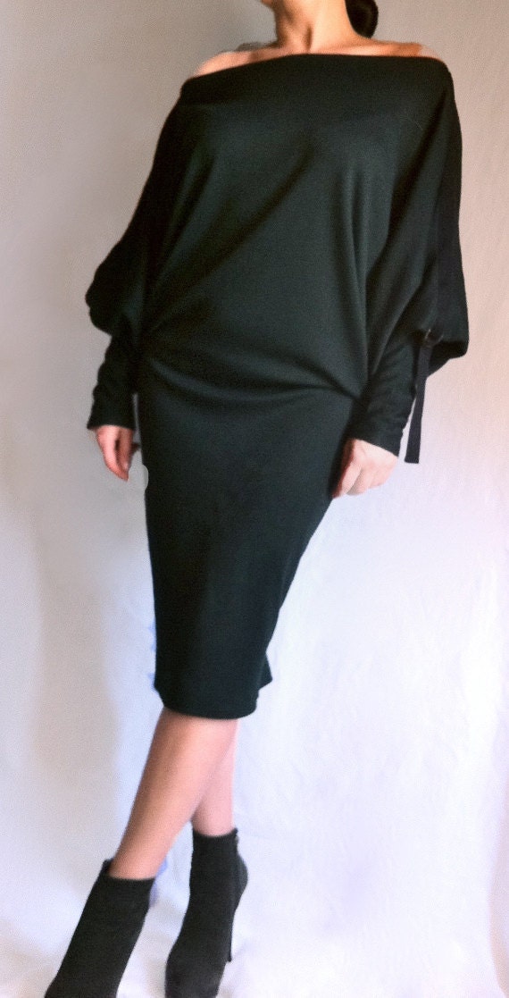 Wide Neckline Dress/Tunic Black Color made from Soft Cotton Elastane