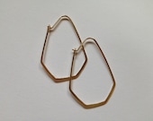 Faceted gold hoop earrings.  Handmade simple jewelry.  Geometric hoops