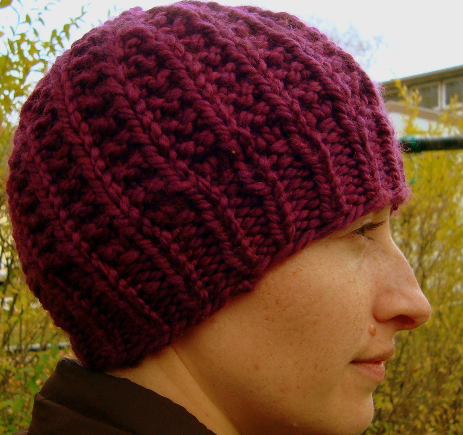 SALE Black Friday/Cyber Monday- Hand Knit Cozy Hat in Cranberry - KnitMomWi