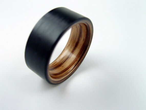 Bent Wood and Carbon Fiber Ring -- Zebrawood interior