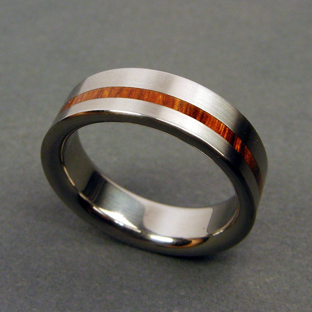 Titanium and Wood wedding ring -- Rosewood Pinstripe