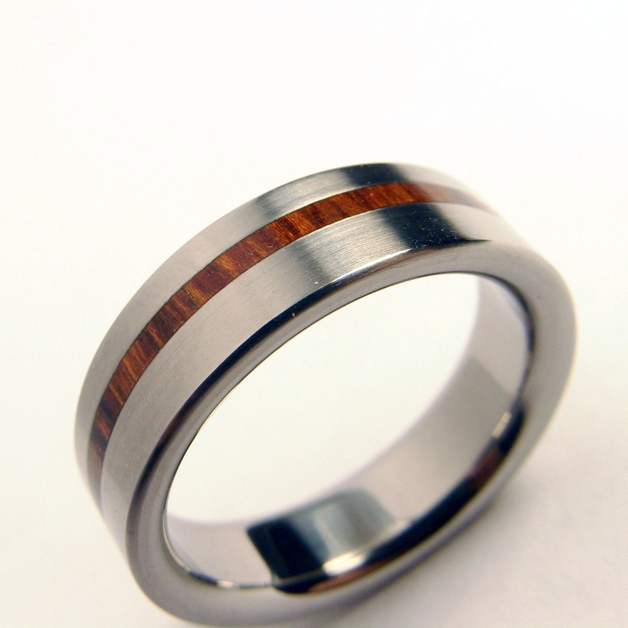 Titanium and Wood wedding ring -- Rosewood Pinstripe