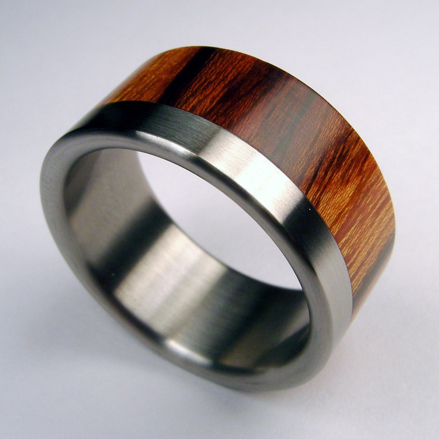 Titanium and Wood wedding ring -- Titanium Stripe