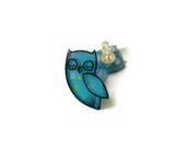 Shrink plastic and upcycled paper turquoise owls post earrings