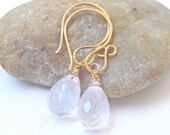 White Gemstone Earrings, Ice Quartz, 14K Gold Filled, Wire Wrapped Briolette