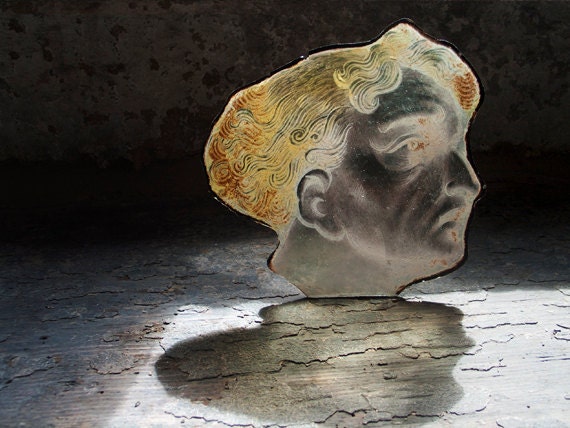 RESERVED   Antique Stained Glass, Exquisite Male Head, Saint or Apostle, Gothic Revival Stained Glass, Historic Church Window Fragment