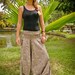 Thai Harem Pants in Cotton, Batik, Khaki w Light Detail Design