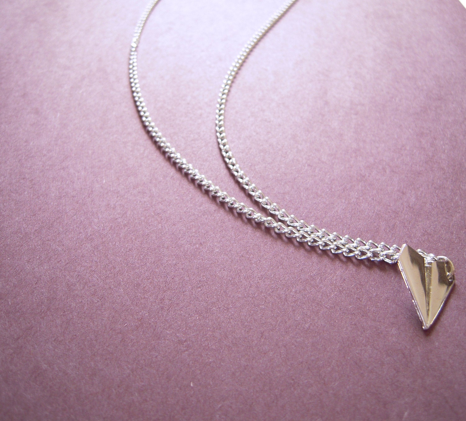 SALE - Origami Paper Airplane Necklace - Silver Folded Metal Airplane Pendant Necklace