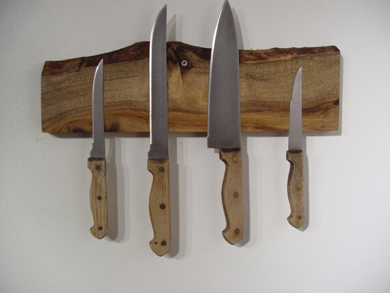 Live edge magnetic knife rack in knotty Alder