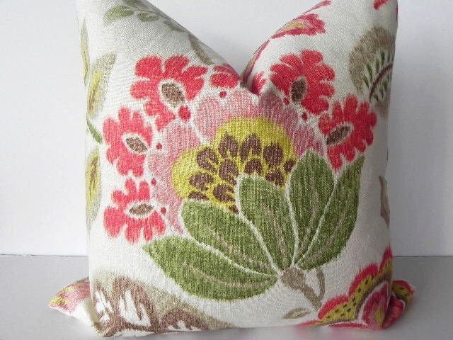 Floral Braemore Decorative Pillow Cover 20X20-Home Decor Fabric-Throw Pillow-Living Room Pillow-Grey-Pink-Green