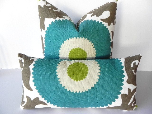 Suzani BOTH SIDES 10X20 Fahri Pillow Cover-Indoor-Outdoor-Designer Home Decor Fabric-Throw Pillow-Accent Pillow-Lumbar Pillow-Teal-Lime