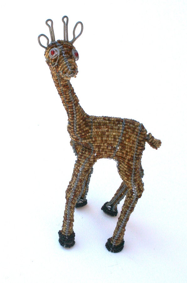 BEADED CUTE GIRAFFE Wire and Bead Art From Africa Hand crafted
