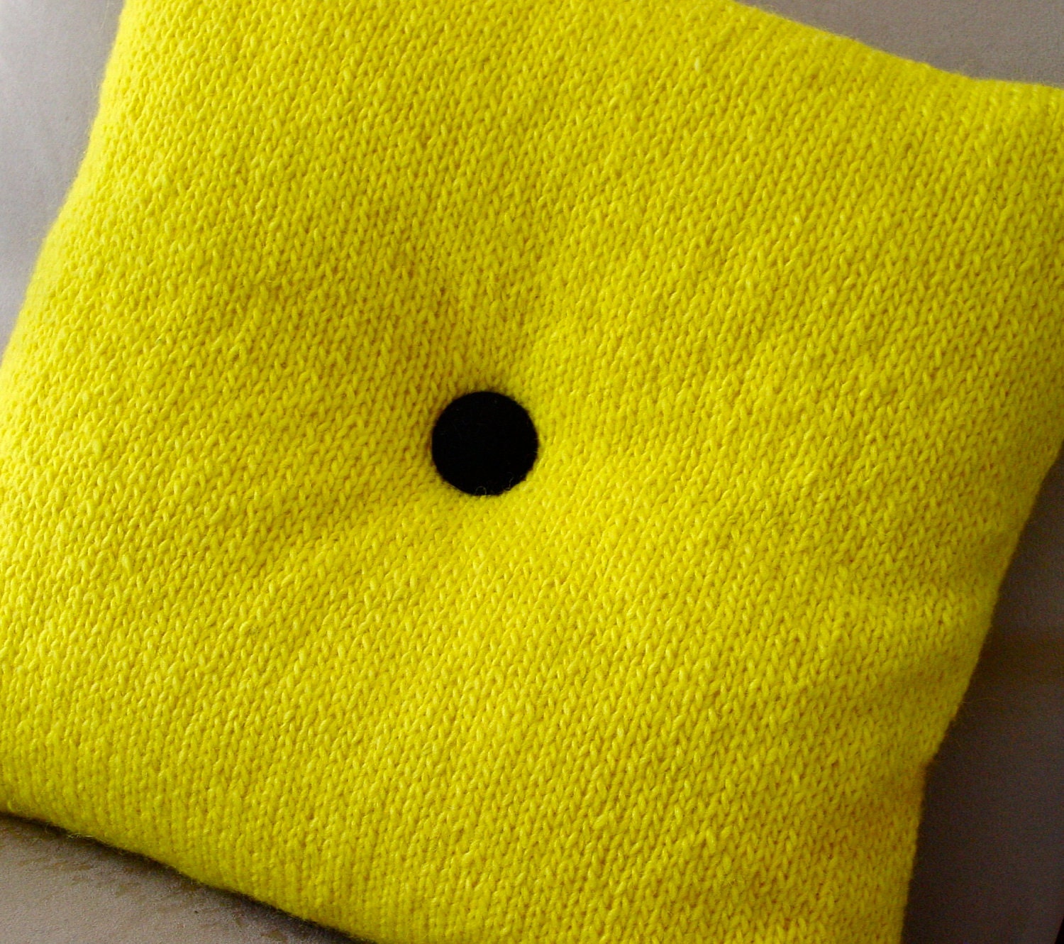 Cushion, Pillow, Neon, Lemon, Hand Knitted, Yellow, 60's, Wool, UK Seller, Buttoned, - thewoollydog