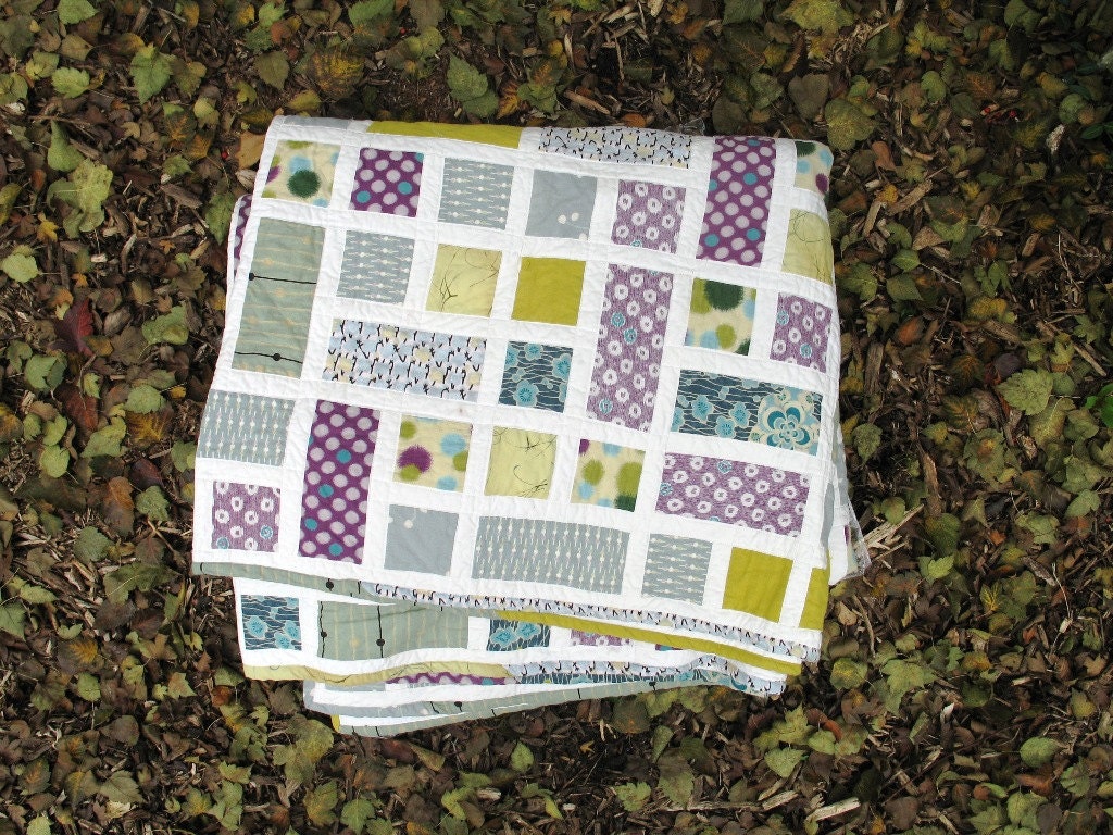 CUSTOM Modern Full Quilt, "City Block" featuring your favorite fabrics