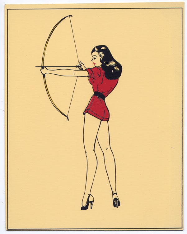 1947 Calendar Girl Pin-Up Cheesecake Art Beautiful Long Legged Short Shorts With Bow & Arrow High Heels