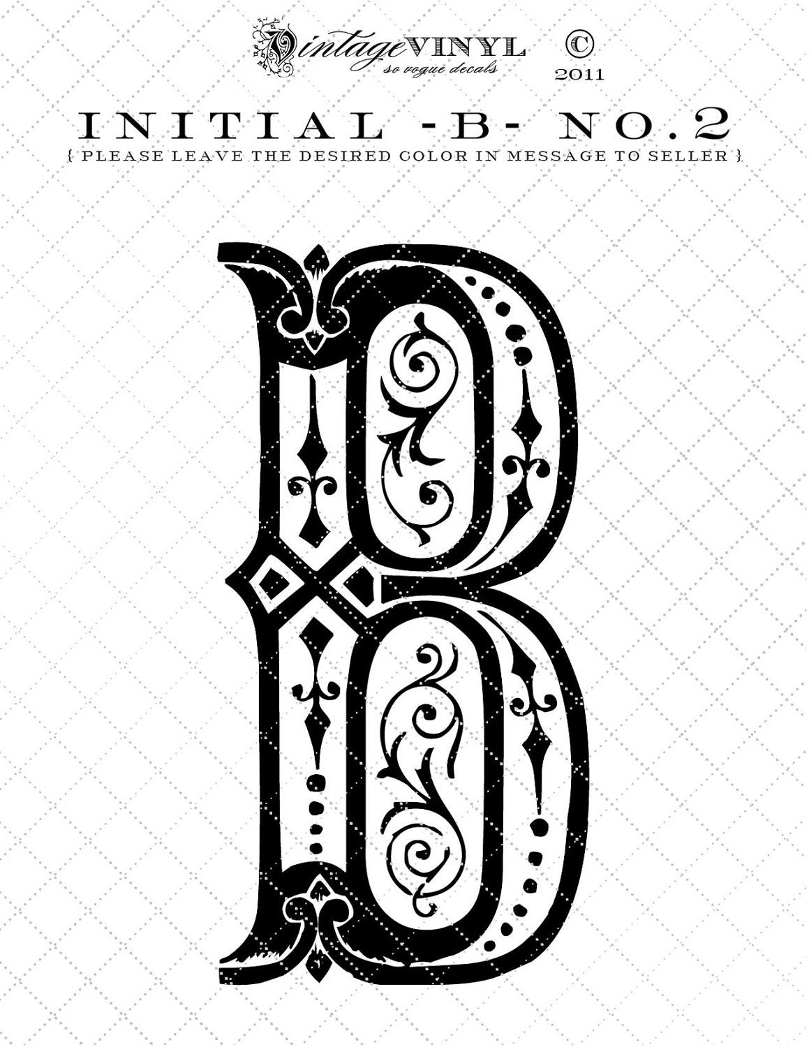 Initial B No.2 Vinyl Decal or Stencil -- 6 to 23 inch -- 35 colors