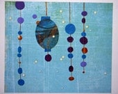 Chinese Lanterns - original collage art - hanging, blue, original, asian, beads, festive, party purple, small art, paper