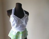 Bohemian Evening Shirt Flirty Satin Lace Vintage Inspired Print Ruffle Tattered Shabby Chic Boho Fashion