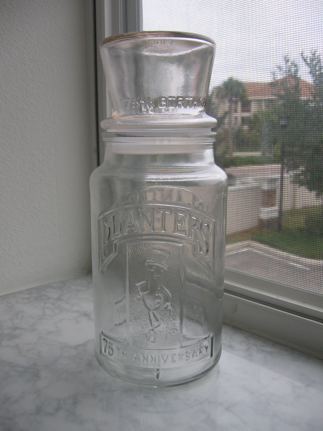 75th Birthday Planters Mr Peanut Glass Jar 1981