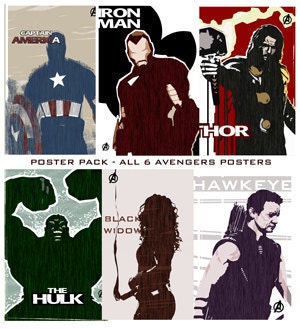 The Avengers - All 6 Posters-11x17- avengers, movie, film, poster, minimalist, retro, comic book, iron man