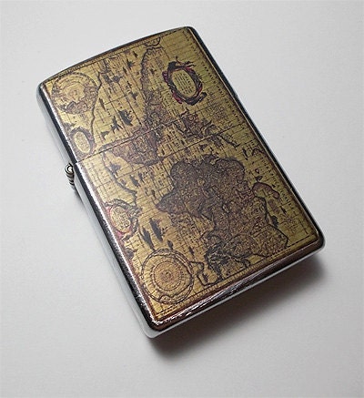 Antique World Map Oil Flip Top Lighter