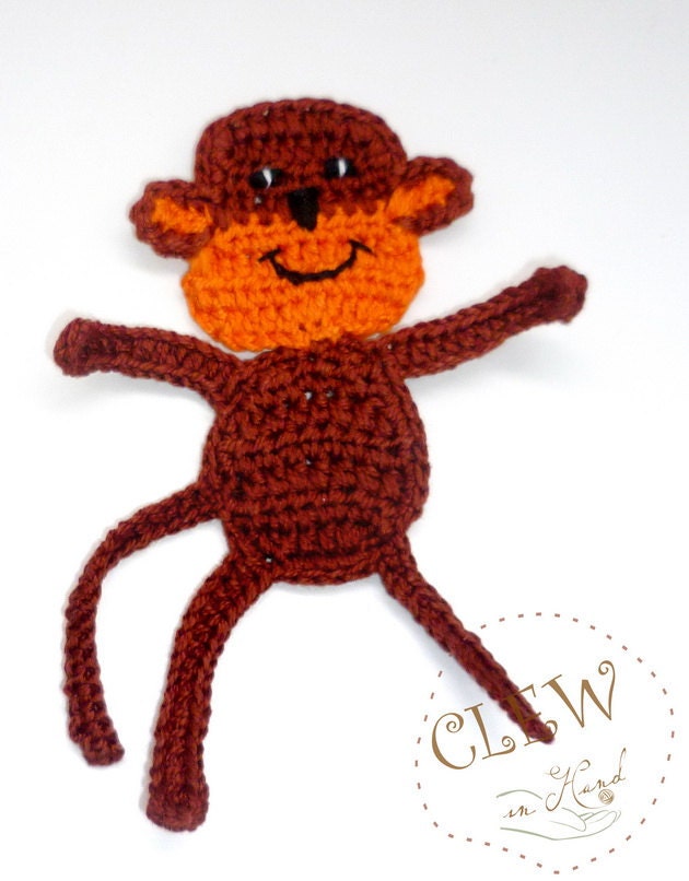 Items similar to Hand Crochet Applique Monkey 2pcs on Etsy
