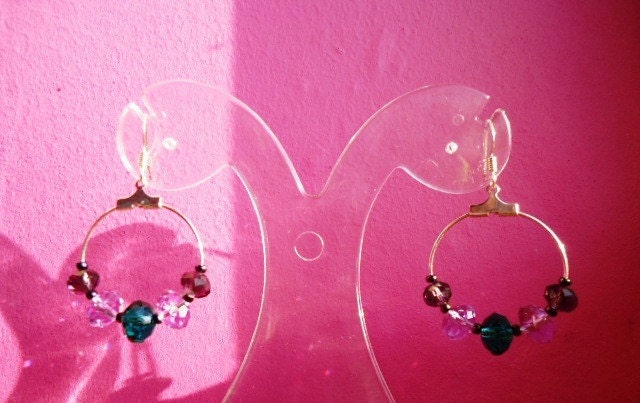 Teal Lilac Amethyst Purple Crystal Glass Hoop Fashion Trend Earrings by JulieDeeleyJewellery on Etsy Ladies Jewelry