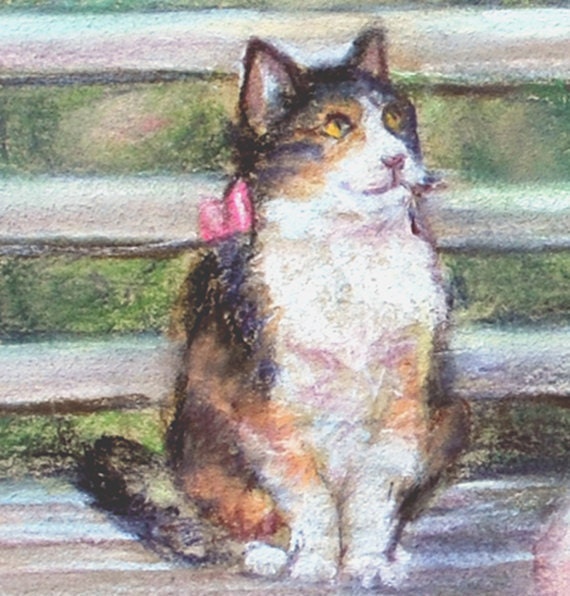 cat girl child print  kids pet pink green garden toddler art friends bench 8x10