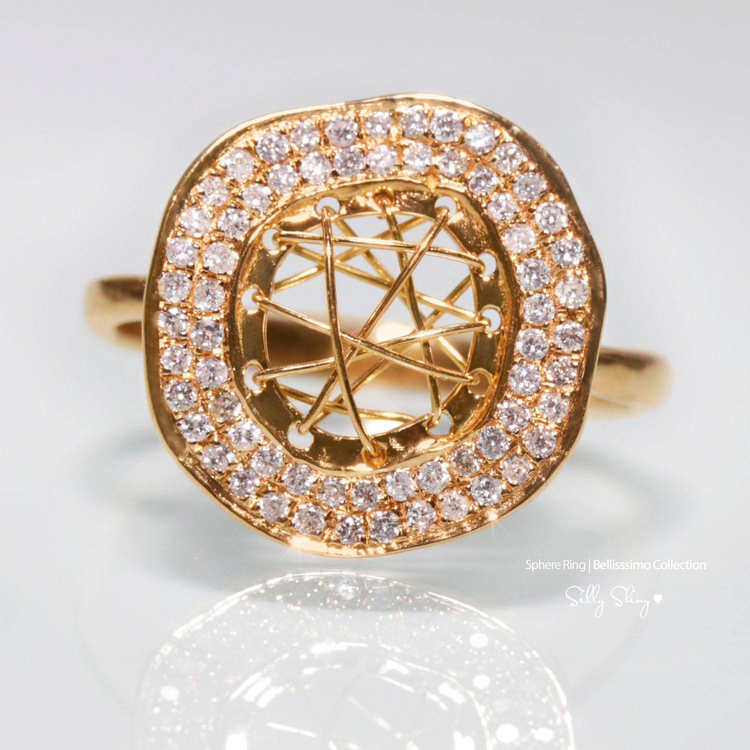 Cosmic Bliss Sphere Diamonds and 14K Gold Ring.