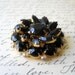 Vintage Black Glass Marquise Cut Brooch with Iridescent Rhinestones