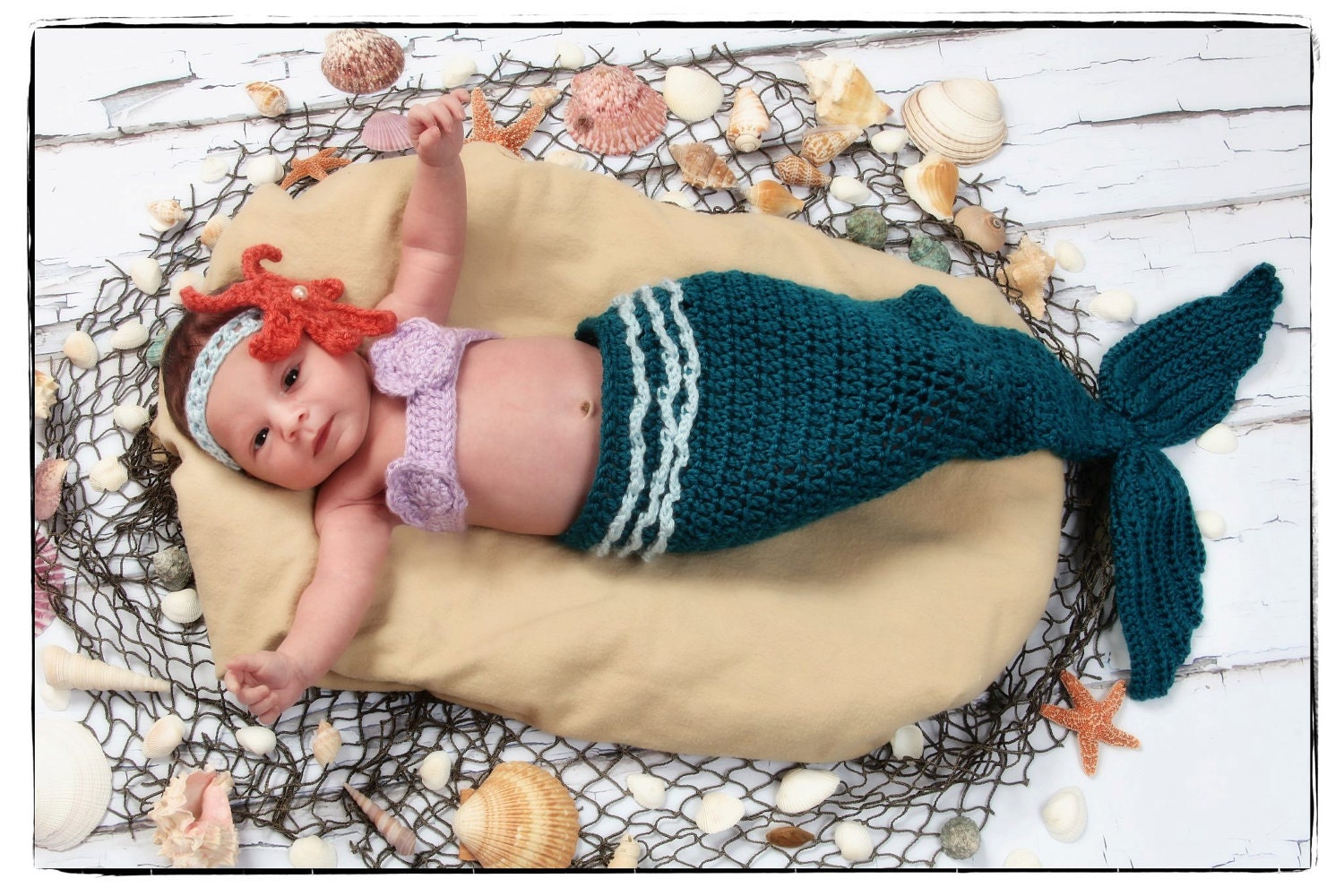 Crochet Mermaid Tail Photo Prop Set - Newborn to 3 months - Photography Prop