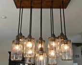 Handcrafted 14 Mason Jar Pendant Light Chandelier  w/ Rustic Style Wood Crate Canopy